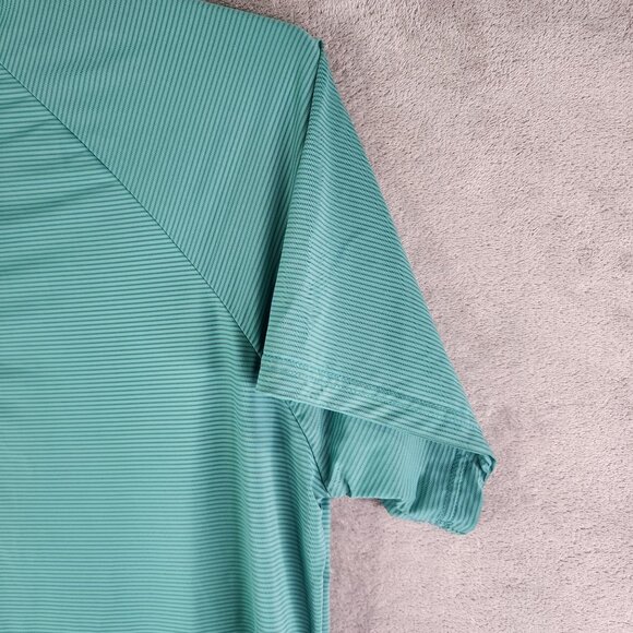 Mens Turquoise Striped Coofandy Polo Shirt Short Sleeve Polyamide Spandex Size L - Picture 5 of 11
